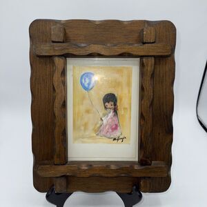 Vintage Degrazia Papago Framed Post Card Signed Scalloped Wood Frame 11”x9”